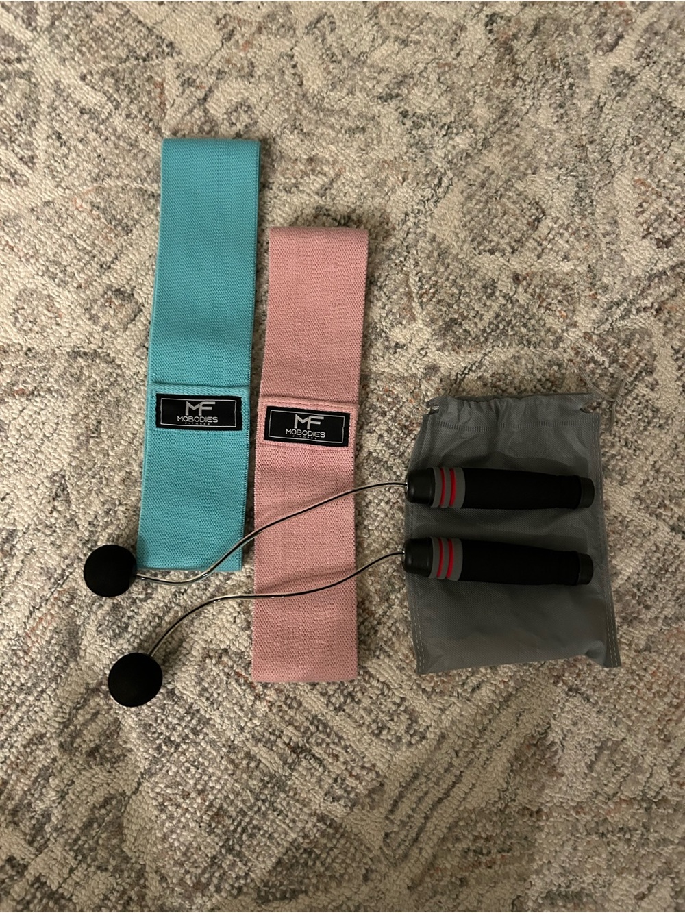 Resistance Loop Bands & Cordless Jump Rope Set - Blue & Pink